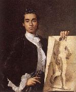 Luis Egidio Melendez Detail of Self-portrait Holding an Academic Study. oil